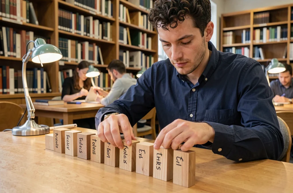 Étudiant alignant des blocs en bois numérotés pour représenter la mutation de liste par ajout séquentiel en Python