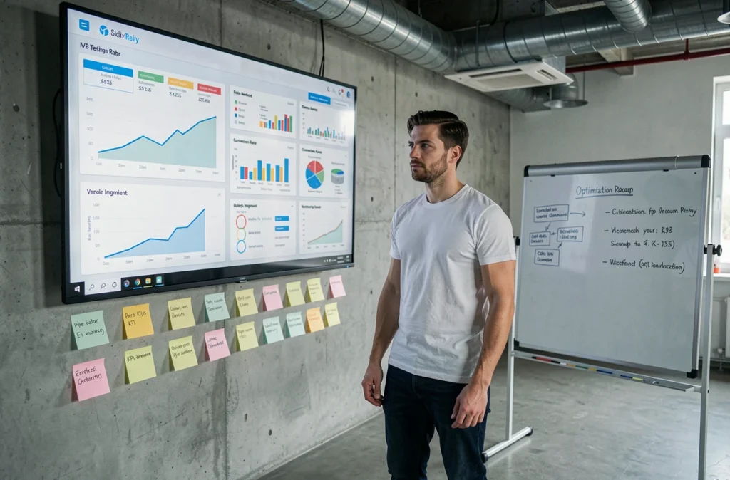 Analyste digital de l'agence Adeliom supervisant des tableaux de bord d'optimisation continue des performances web