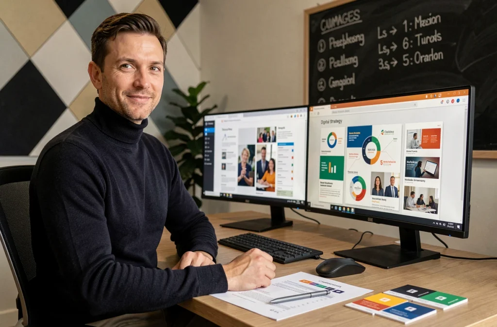 Stratège digital de l'agence Dagré développant une stratégie digitale créative avec des visuels de campagne innovants
