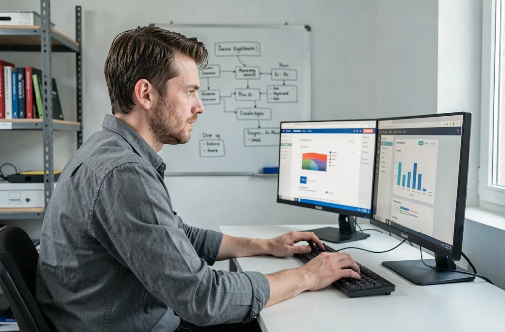 Développeur web et spécialiste en intelligence artificielle travaillant dans les bureaux de l'agence Jaikin à Fegersheim