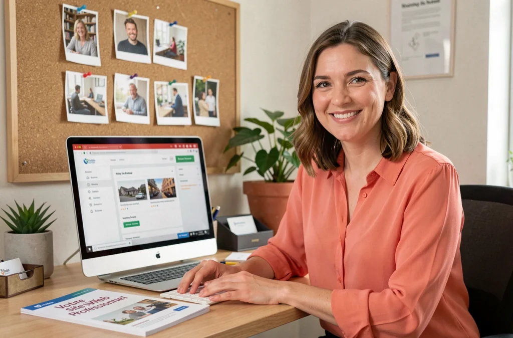 Consultante de Linkeo Strasbourg aidant un entrepreneur ou artisan à créer sa présence web professionnelle